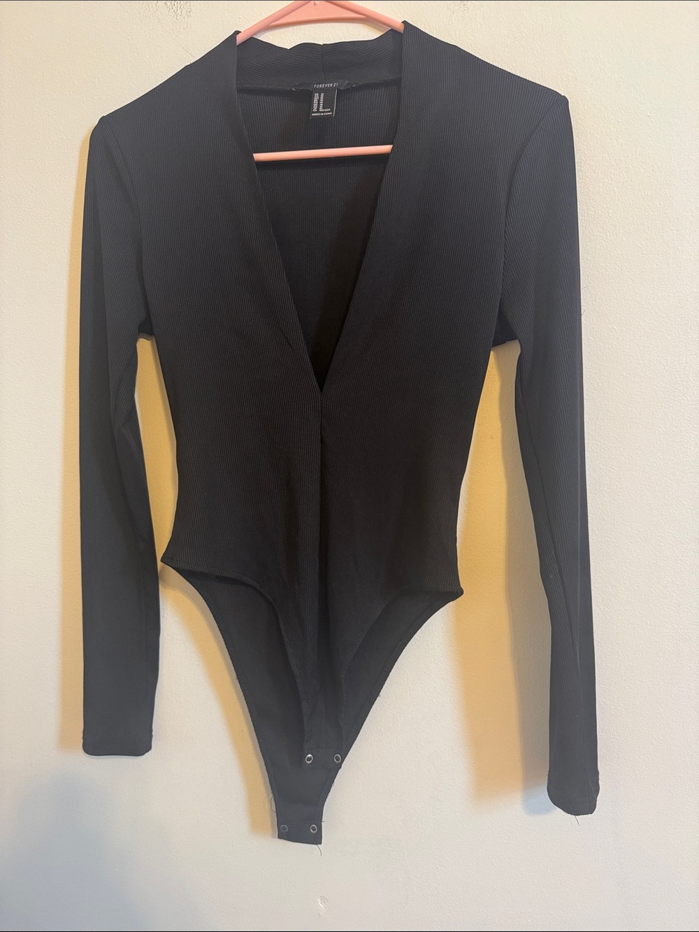 Forever 21 Black Ribbed Long Sleeve Bodysuit